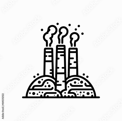 Geothermal Energy Icon – Underground Pipes with Steam Outline Vector