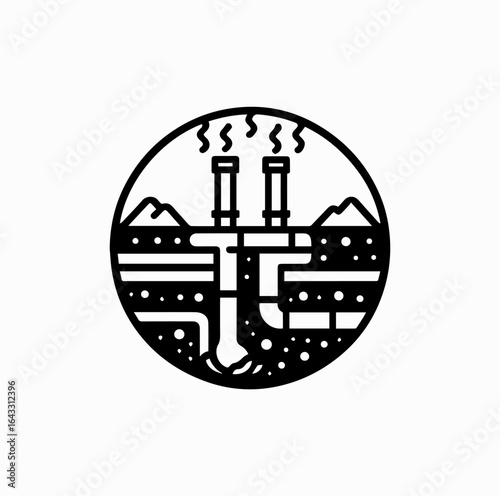 Geothermal Energy Icon – Underground Pipes with Steam Outline Vector