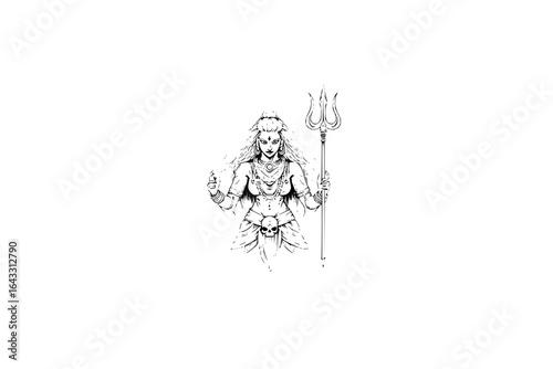 Shiva Holding Trident in Hindu Mythology Illustration