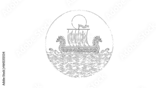 Viking Ship Sailing on Ocean Waves under Sun
