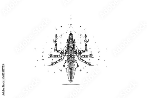 Hindu Goddess with Multiple Arms and Ornate Jewelry on Background