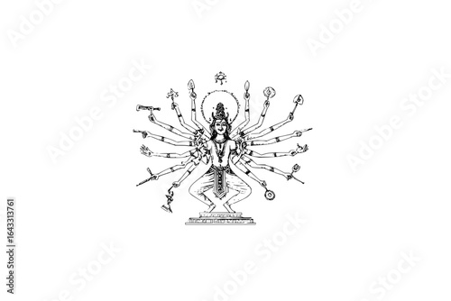 Hindu God Shiva Dancing Nataraja with Multiple Arms on Background