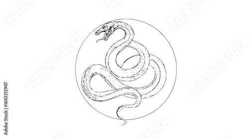 Snake Coiled in Circle Line Art