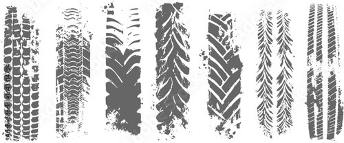 Grunge tire track wheel braking marks. Truck car or motorcycle tread pattern, Grunge tire track wheel braking marks on white, Grunge tire track, wheel . Truck, car or motorcycle transparent background