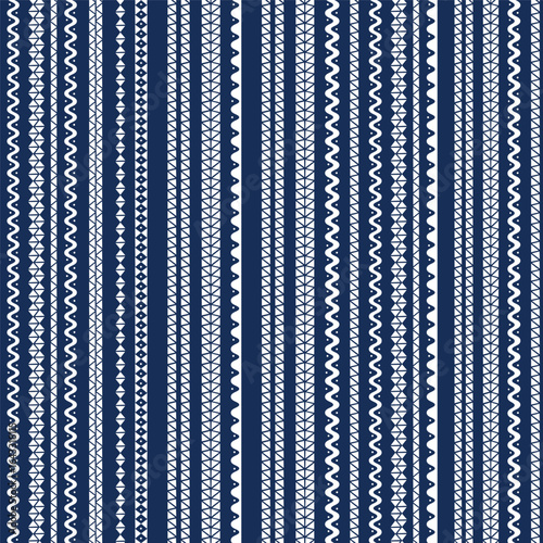 Pattern Dark Navy Seamless Pattern, High-quality seamless pattern design with geometric stripes and motifs, perfect for textiles, backgrounds, Geometric Ethnic Stripe Seamless Pattern.