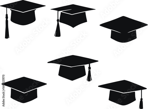 Silhouette graduation caps vector illustration symbolizing academic achievement, education, ceremony, and scholarly success