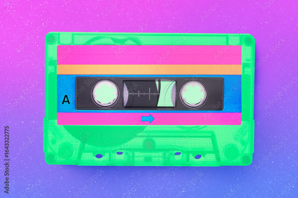 Fototapeta premium Colorful cassette tape, retro funky design