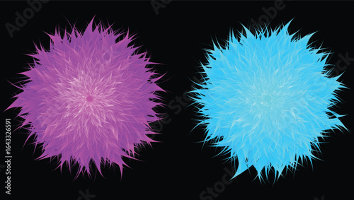 Vibrant Neon Abstract Spiky Flower Burst Magenta and Cyan Glowing Shapes on Black Background