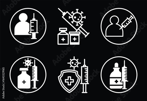 Set of medical icons representing vaccination against viruses and disease prevention