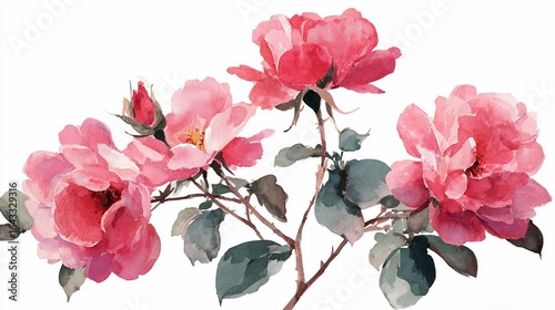 Blossoming Roses on Display A Vibrant Watercolor Depiction in Nature