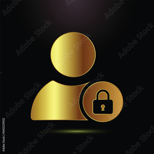 Golden User Icon with Padlock Symbolizing Security and Privacy of Personal Information Online