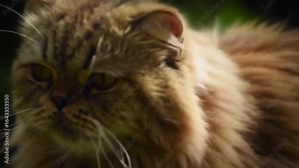 A fluffy brown tabby cat with piercing eyes stares forward A fluffy brown tabby cat with piercing eyes stares forward