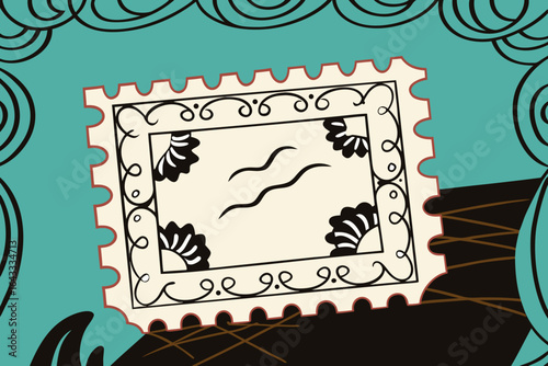 Vintage Postage Stamp Illustration with Decorative Elements ornate