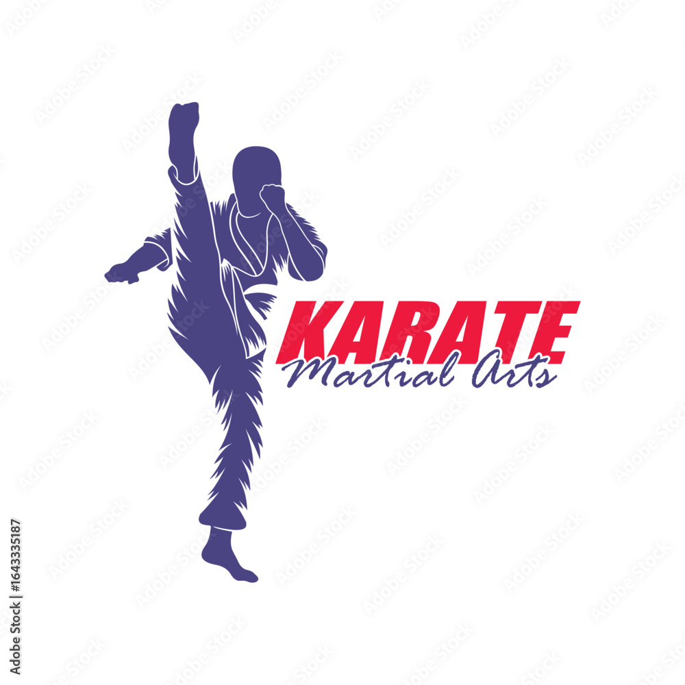 Obraz premium Karate logo design vector. Silhouette Karate Fighter Template Illustration