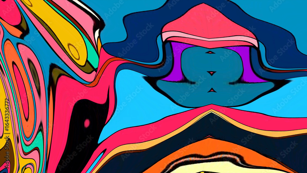 Naklejka premium Close up of swirling vibrant colors creating an abstract fluid, and psychedelic pattern design effect 