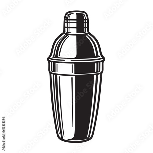 Black and white cocktail shaker illustration perfect for bar and beverage design projects