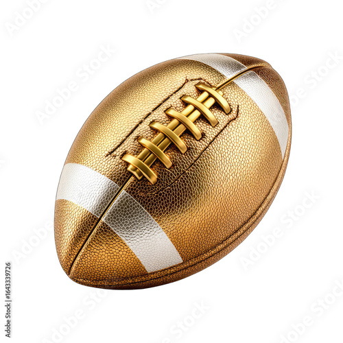 Golden football, stitched, and striped