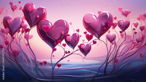 Background with red hearts, greeting valentine