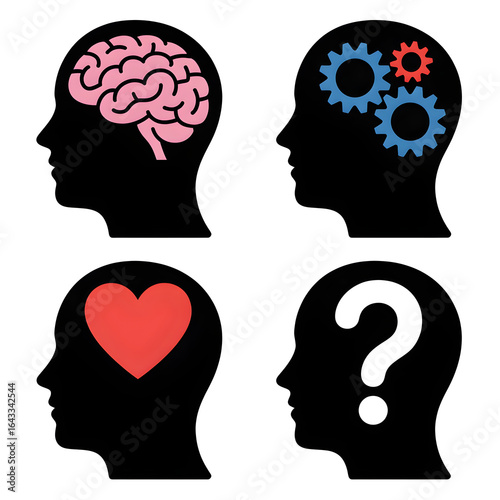 Exploring the mind's functions of logic emotion and inquiry through symbolic human head profiles