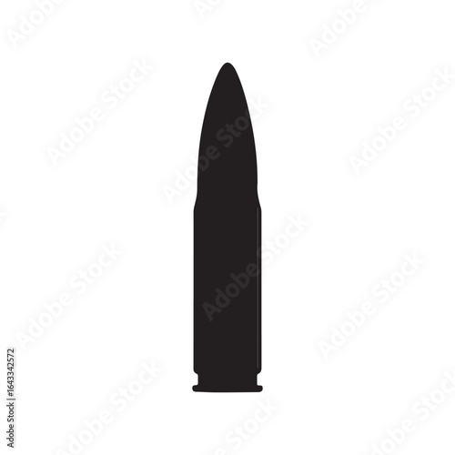 Black Bullet Silhouette on White Background, Ammunition Icon