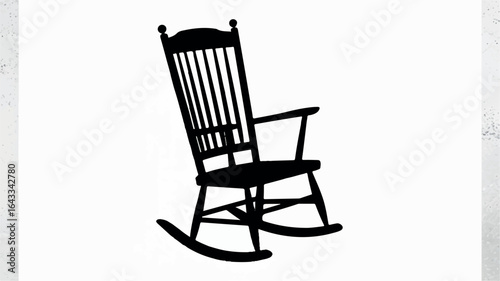 Classic black silhouette of a traditional wooden rocking chair on a clean white background