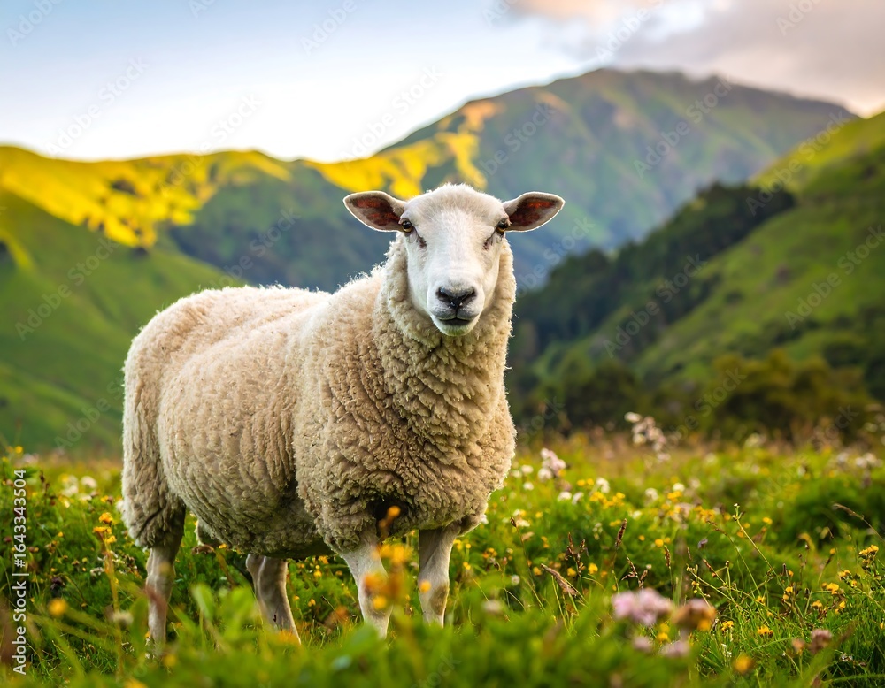 Fototapeta premium Sheep in a lush green meadow
