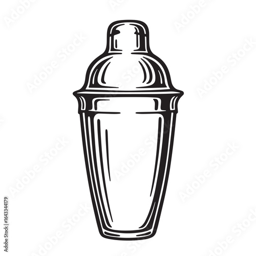 Elegant black and white cocktail shaker illustration perfect for beverage or bar themes