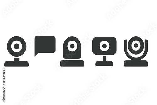 Various webcam icons representing video communication tools for online interaction and virtual meetings