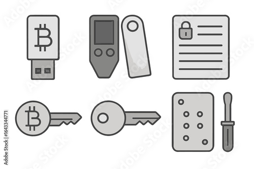 Secure cryptocurrency tools including hardware wallets and keys for digital asset management