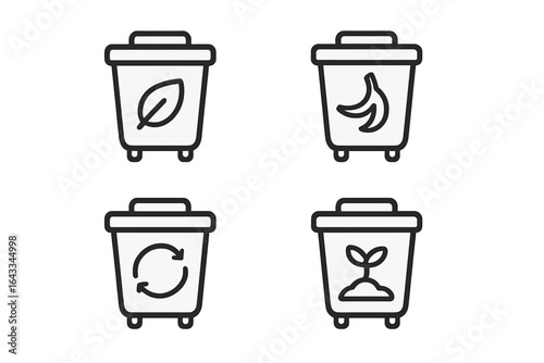 Waste management symbols showcasing recycling and composting methods in a minimalist design
