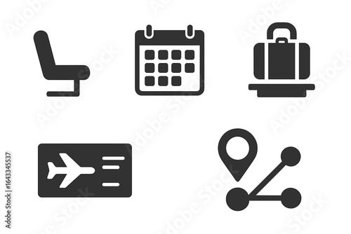 Travel essentials for planning a trip with luggage, tickets, calendar, and seat information