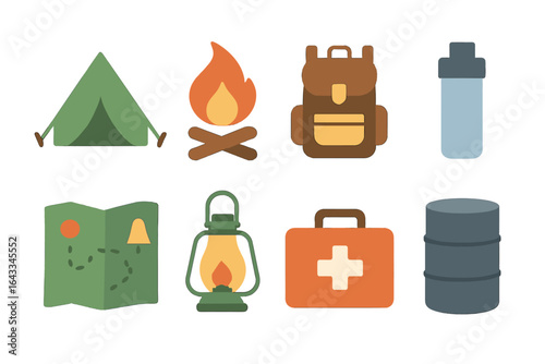 Essential camping gear items for outdoor adventures at a campsite