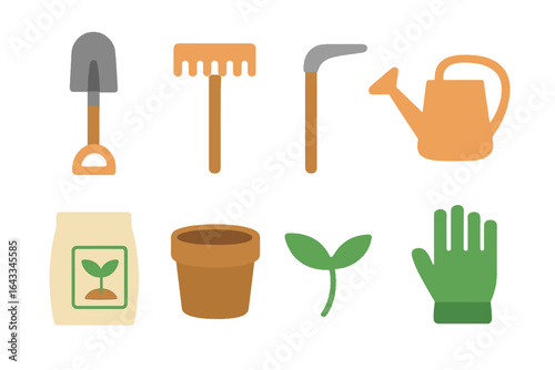Gardening tools and supplies display for planting in the spring