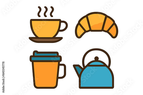 Morning coffee and croissant set with a kettle, perfect for a cozy breakfast
