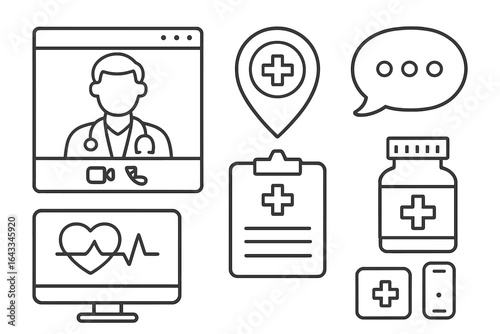 Telehealth consultation with doctor and medical elements illustrating modern healthcare services