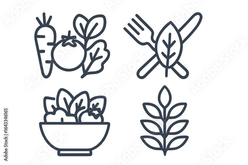 Collection of hand drawn food icons representing healthy eating and fresh ingredients for a nutritious lifestyle