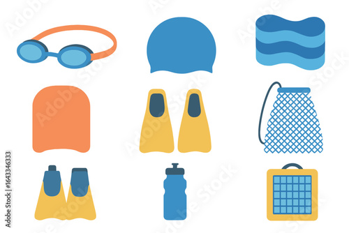 Swimming gear and accessories displayed for an aquatic adventure at a local pool during summer months