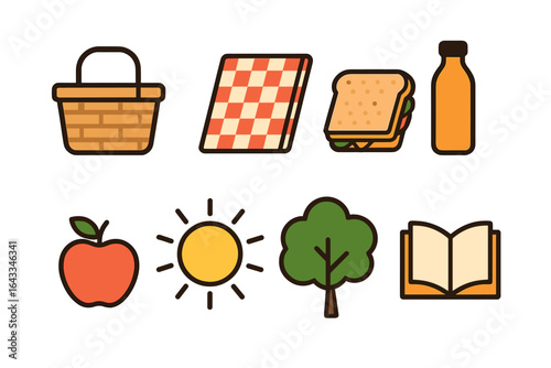 Perfect picnic essentials including basket, blanket, food, drink, and nature elements for a delightful outdoor experience