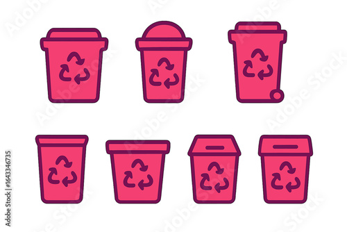 Different types of recycling bins in a colorful design highlighting waste management solutions