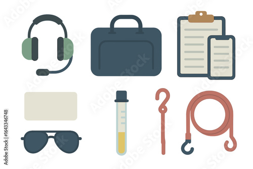 Tools and accessories often found in a professional workspace for various tasks and activities during a workday