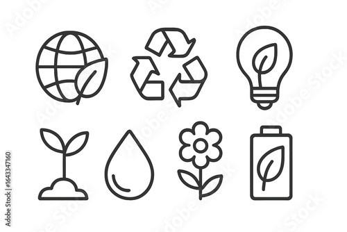 Symbols representing sustainability and environmental consciousness displayed in a minimalist design featuring nature elements