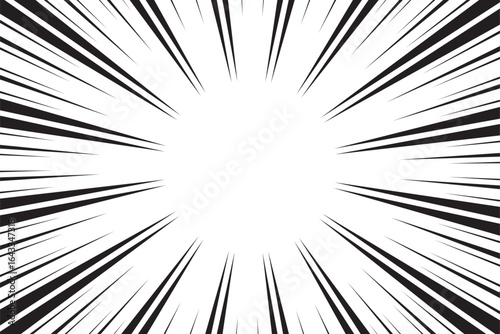 Manga comic explosion, motion or movement effect, vector background. Manga anime cartoon radial speed lines and abstract pattern for comic book burst, flash ray or explode bang action.