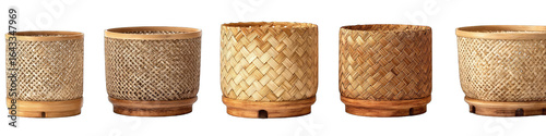 Four cylindrical woven baskets