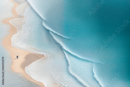 Personne marchant seule sur une plage tropicale vue du dessus