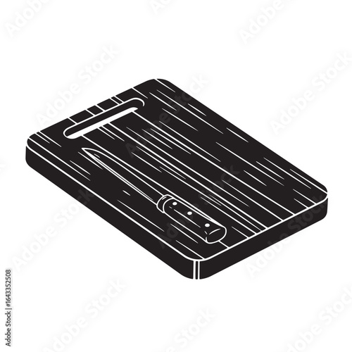 Vector illustration of a cutting board and knife prepared for food preparation in a kitchen