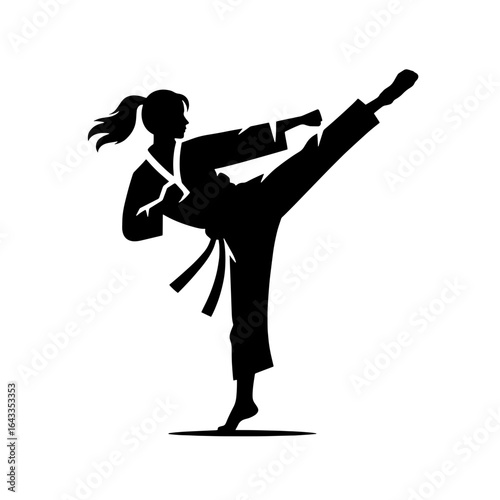Female figure in dynamic karate kick pose