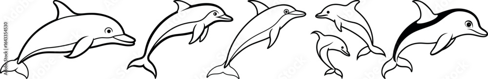 Fototapeta premium Dolphin Swimming Pose Vector Bundle