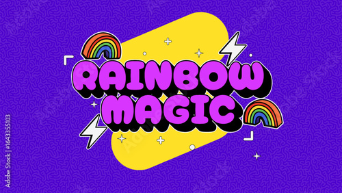 Rainbow Magic - Colorful Pop Art Typography Sticker with Rainbow and Lightning Icons