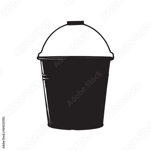 Black Silhouette of a Bucket with Handle on White Background