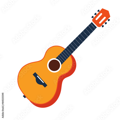 Orange acoustic guitar on white background  
